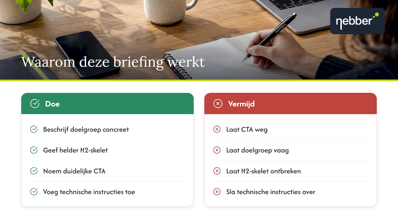 Waarom deze briefing werkt en wanneer afwijken verstandig is — overview diagram