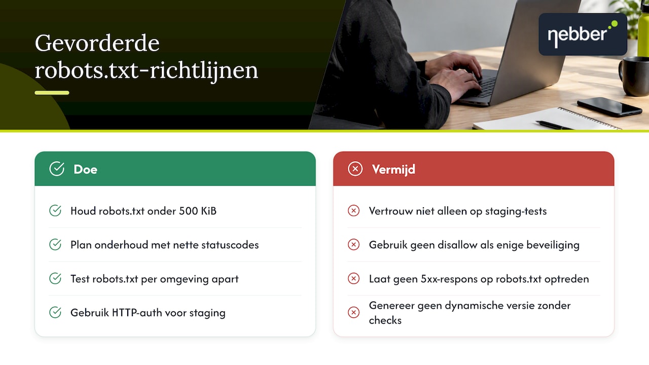 Gevorderde scenario's: grote sites, dynamische robots.txt en staging — overview diagram
