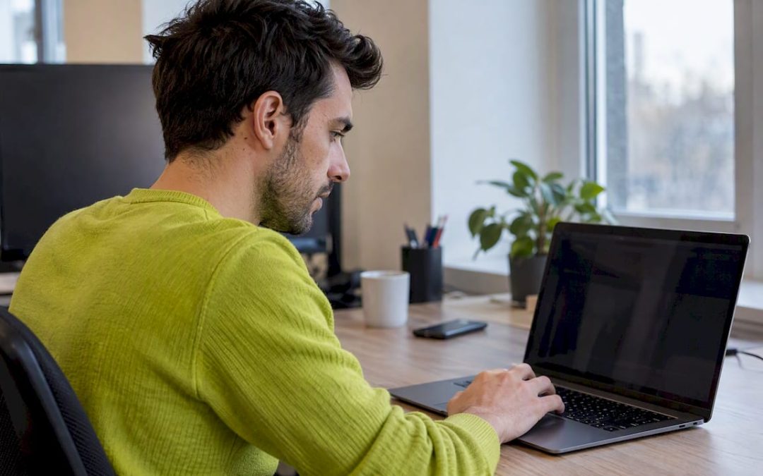 Ontwikkelaar controleert websiteweergave op laptop